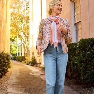 Talbots Enchanted Blooms Multi-Color Floral Print Quilted Cotton Jacket